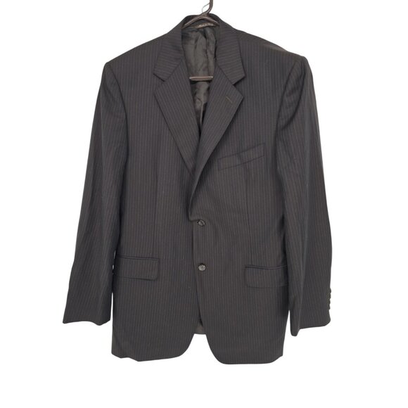 Canali Size 44L Mens Suit Jacket Blazer Black Pinstripe 100% Wool Italy - Picture 1 of 8
